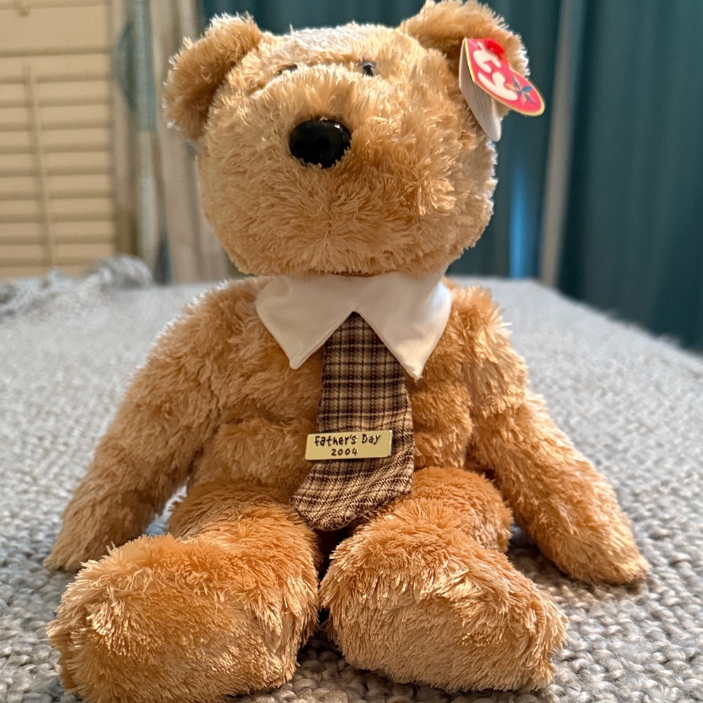 Ty Beanie Buddy Father's Day 2004 Teddy Bear with Plaid Tie